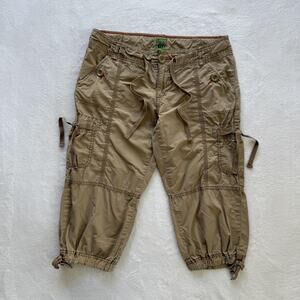 Old Navy Capri Pants Womens 10 Beige Cargo Drawstring Pockets Elastic Hem Casual